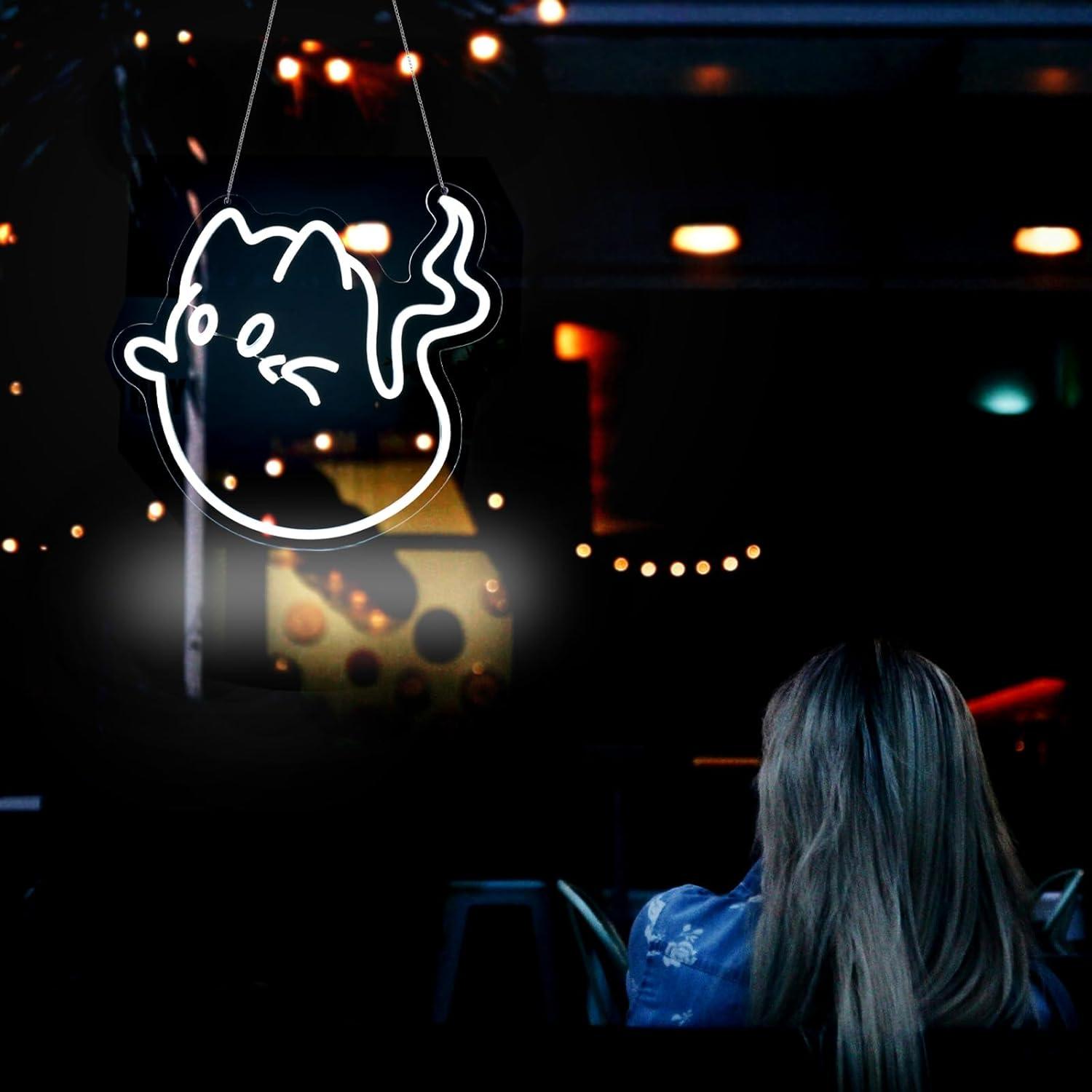 Cat Ghost Neon Sign USB Powere - Party Games Birthday 리뷰 및 가격