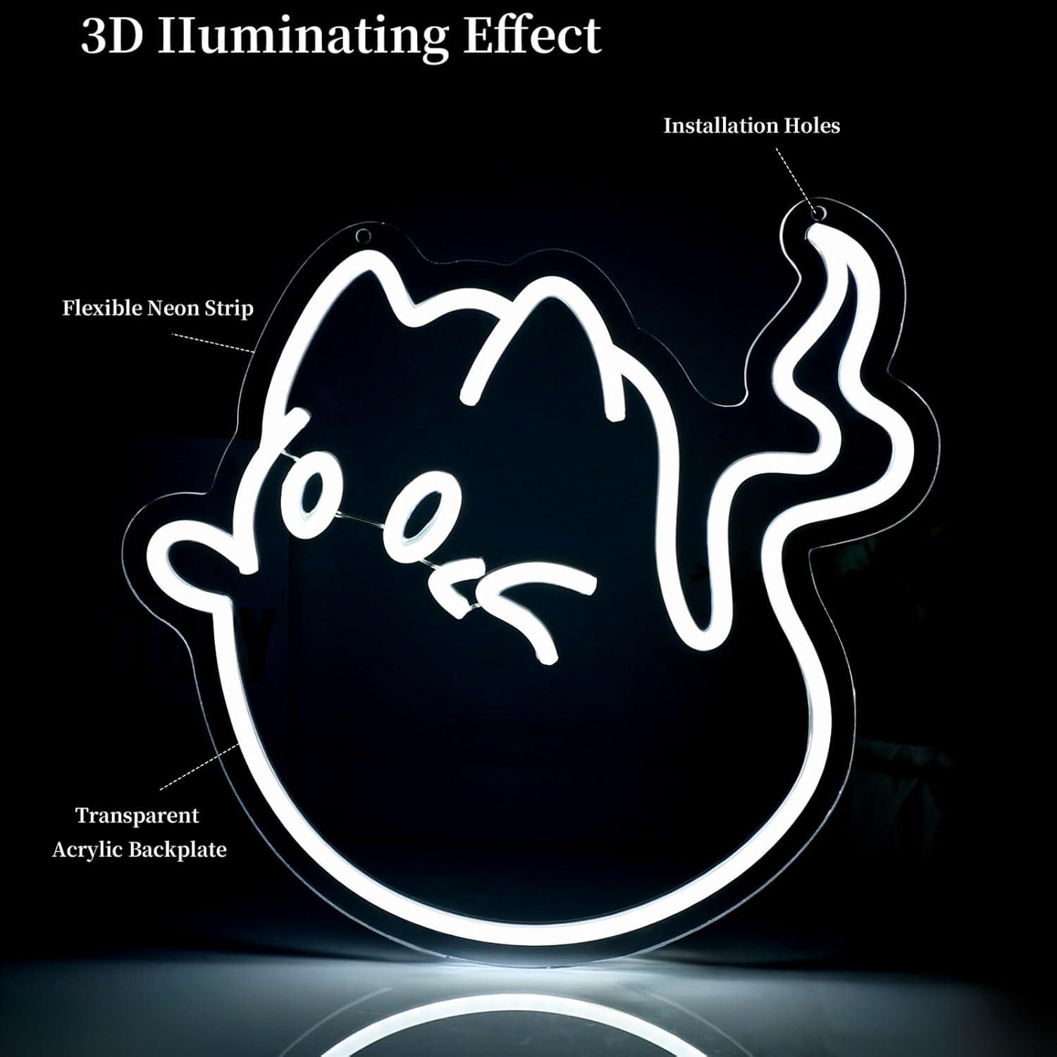 Cat Ghost Neon Sign USB Powere - Party Games Birthday 리뷰 및 가격